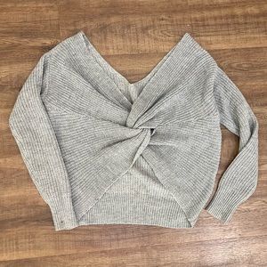 Grey Knit Twist Back Sweater